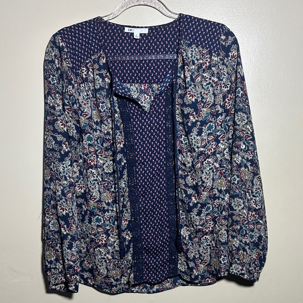 DR2 Daniel Rainn Small Paisley Floral‎ Long Sleeved Career Top